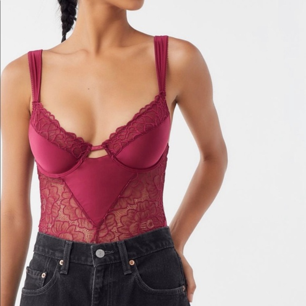 NWT UO Out From Under Lots of Lace Bodysuit Red